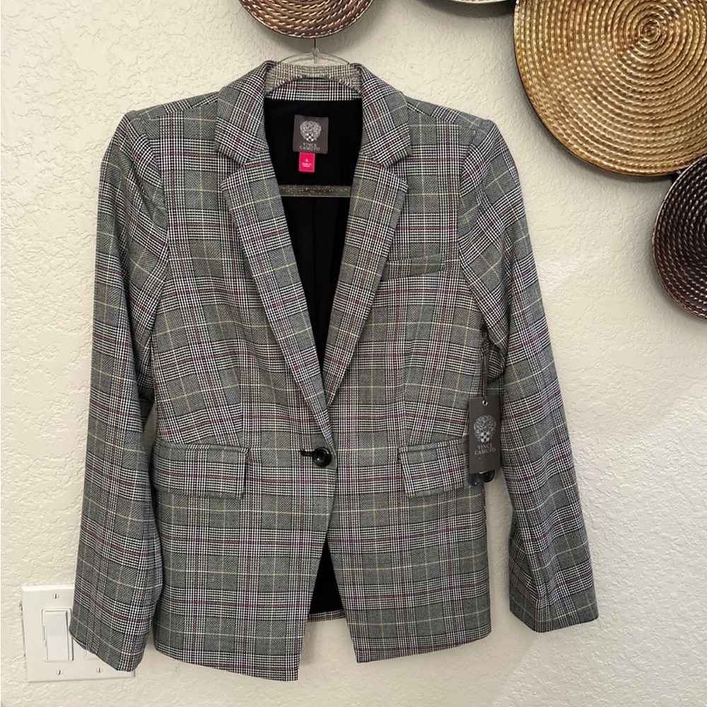 Vince Camuto plaid one-button notched lapels blazer‎ size 0